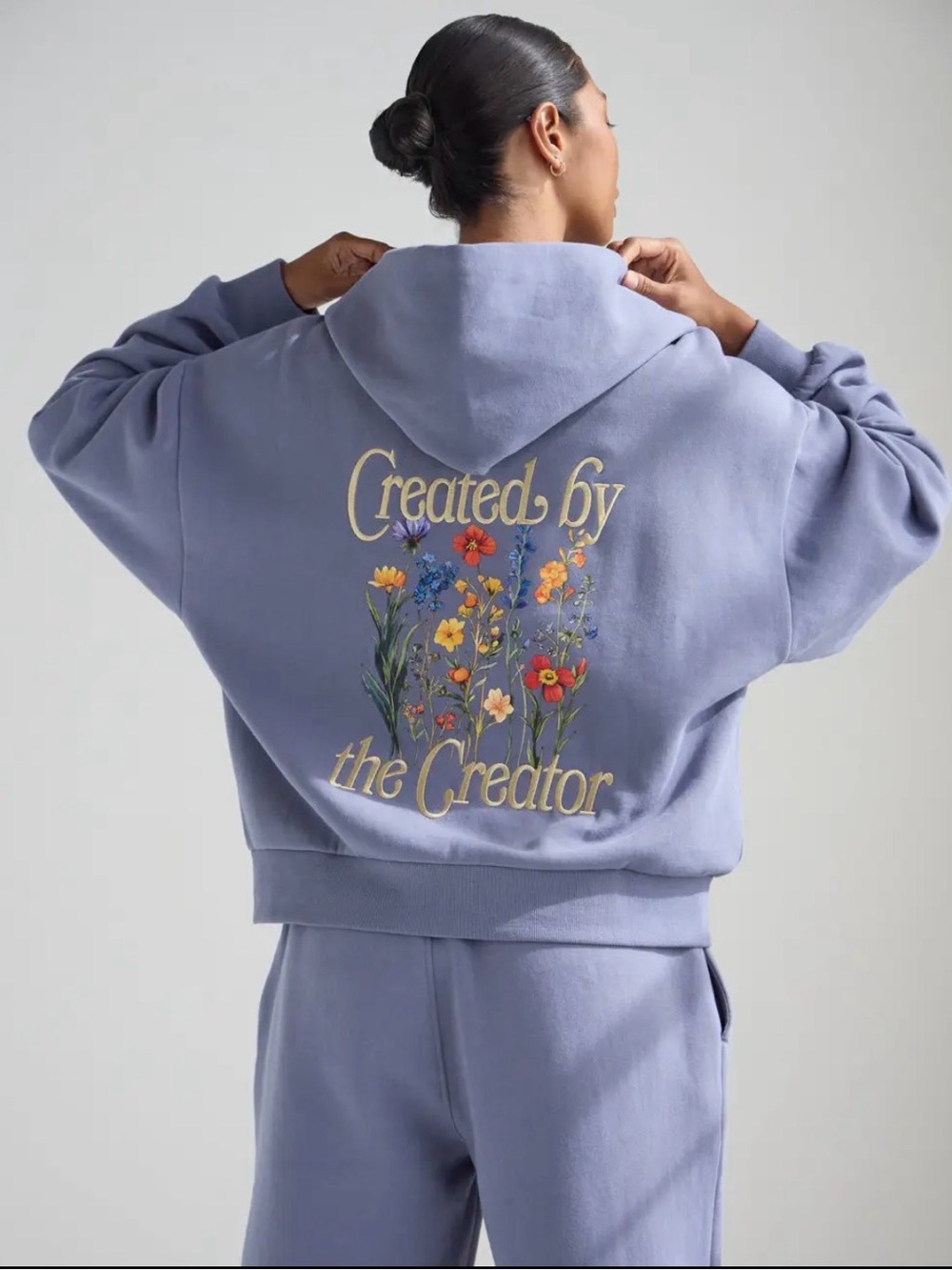 Lavender Floral 'Created by the Creator' Hoodie - Women's Pullover